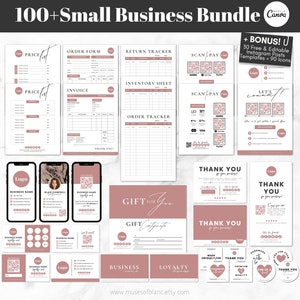 Editable Small Business Bundle, Thank You Card Template, Gift Certificate, Price List, Scan to Pay, Business Forms, Labels, Canva Template