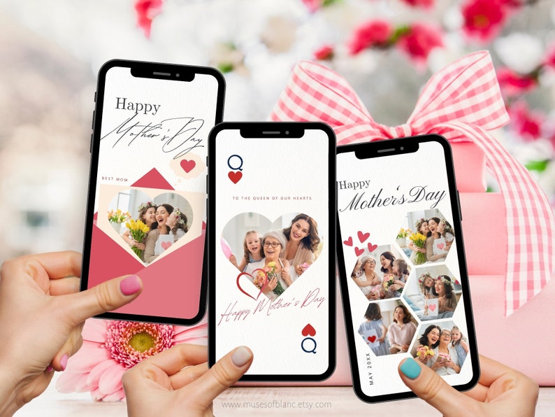 Editable Digital Mothers Day Cards Template, Animated Happy Mothers Day E-Card Template, Photo Collage Mothers Day Cards, Custom Mothers Day Greeting Cards Templates, Personalized Gift for Mom, Mobile Mothers Day Card Animation Video with Music GIF