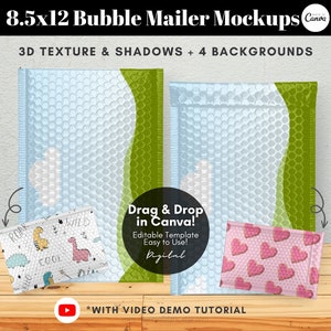 Drag and Drop Bubble Mailer Mockup Template, Bubble Mailer Padded Envelope Mockup, Shipping Packaging Mockup Product, Editable Canva Mockup