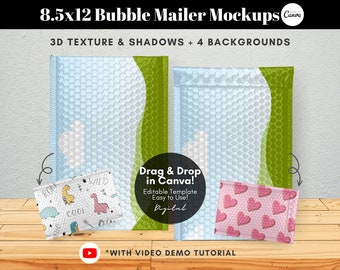 Drag and Drop Bubble Mailer Mockup Template, Bubble Mailer Padded Envelope Mockup, Shipping Packaging Mockup Product, Editable Canva Mockup