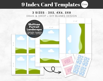 Drag and Drop Index Cards Template, Printable Index Cards, Canva Templates, 3x5, 4x6, 5x8 Flash Cards Printable Templates - Digital Download