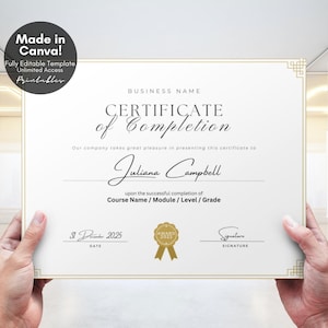 Editable Certificate of Completion Template, Award Recognition Certificate for Course Training Diploma, Canva Templates - Digital Download