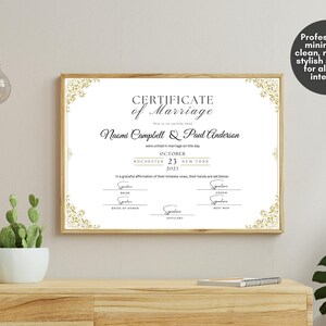 Editable Marriage Certificate Template, Printable Certificate of Marriage Keepsake, Custom Wedding Gift for Couples, Editable Canva Templates Digital Download Wedding Keepsake Custom Marriage Certificate Custom Certificate of Marriage Custom Keepsake