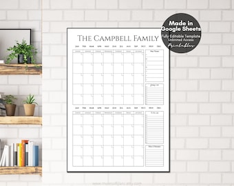 Editable Family Command Center Printable Google Sheets Template V2, Custom Family Organizer Undated Calendars, To Do List, Digital Download