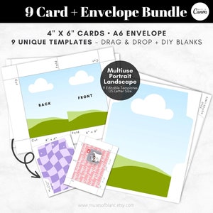Drag and Drop Greeting Card Templates, A6 Printable Envelope Template, Editable Canva Template, Blank Templates, 4x6 Foldable Cards Download
