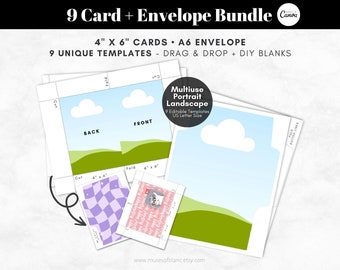 Drag and Drop Greeting Card Templates, A6 Printable Envelope Template, Editable Canva Template, Blank Templates, 4x6 Foldable Cards Download