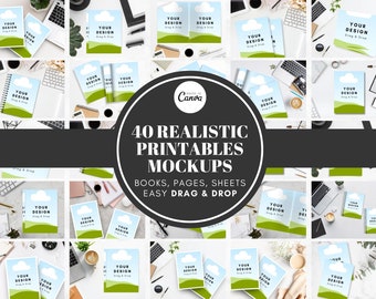 40 Book Mockup, Magazine Mockup, Paper Mockup, Printables Mockup KDP Ebook Mockup, Etsy Mockups, Editable Canva Template - Digital Download