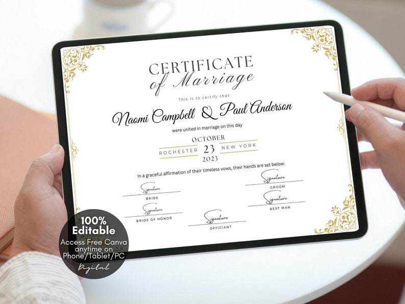 Editable Marriage Certificate Template, Printable Certificate of Marriage Keepsake, Custom Wedding Gift for Couples, Editable Canva Templates Digital Download Wedding Keepsake Custom Marriage Certificate Custom Certificate of Marriage Custom Keepsake