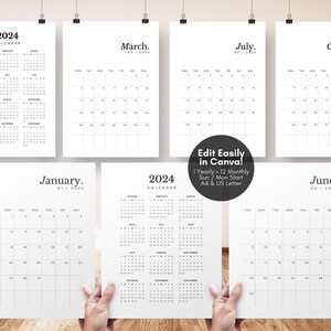 2024 Editable Calendar Template, 2024 Monthly Calendar, 2024 Yearly