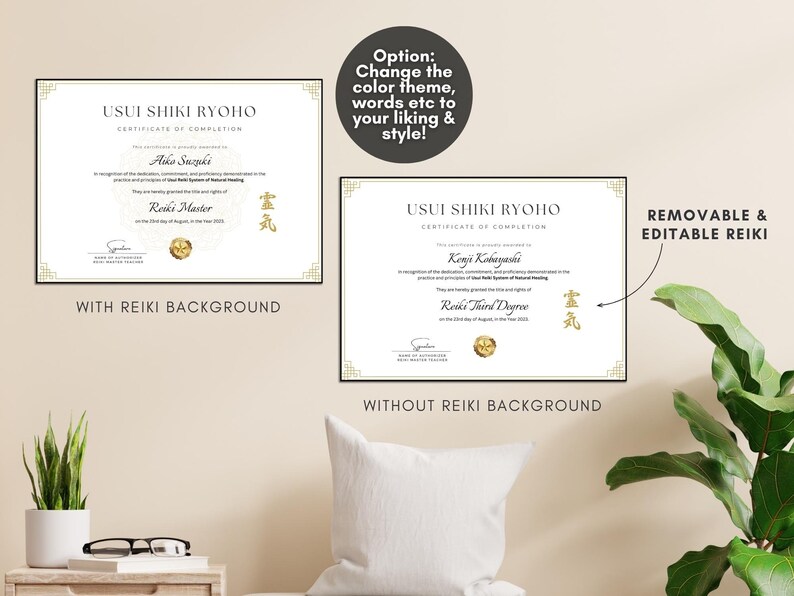 Editable Reiki Certificate of Completion, Usui Shiki Ryoho Reiki Attunement Certification, Printable Certificate of Reiki Healing, Custom Certificate Template, Editable Canva Templates - Digital Download Reiki Master Reiki First Degree Reiki Second