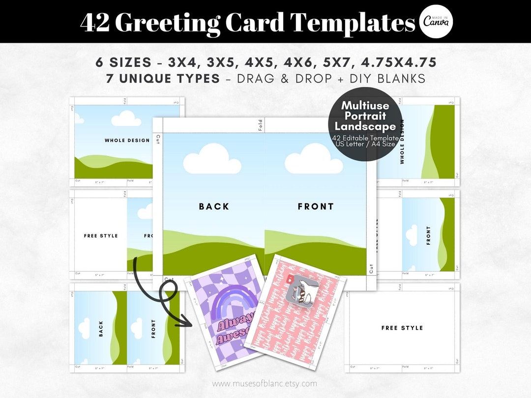 Drag and Drop Greeting Card Templates, Editable Canva Templates, Blank Templates, 3x4, 3x5, 4x5, 4x6, 5x7, 4.75x4.75 Foldable Cards Download - Etsy