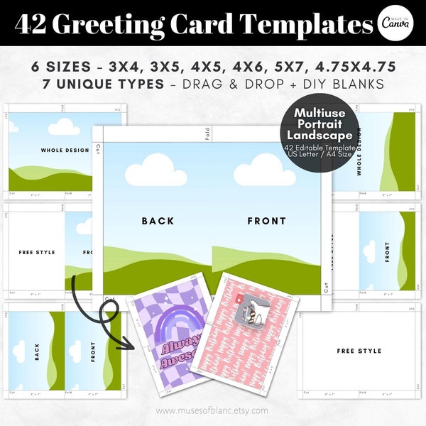 Drag and Drop Greeting Card Templates, Editable Canva Templates, Blank Templates, 3x4, 3x5, 4x5, 4x6, 5x7, 4.75x4.75 Foldable Cards Download