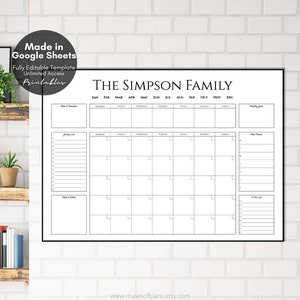 Editable Family Command Center Printable Google Sheets Template V6, Custom Family Organizer Undated Calendar, Meal Planner, Digital Download
