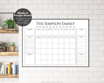 Editable Family Command Center, Custom Family Organizer Undated Calendar, Meal Planner, Printable Google Sheets Template V6 Digital Download