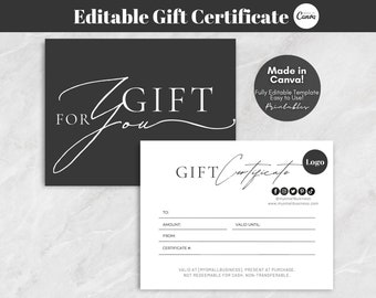 Editable Gift Certificate Template, 2 Sided Gift Card Template Canva, Small Business Gift Card Template Printable, Etsy Product Insert Card