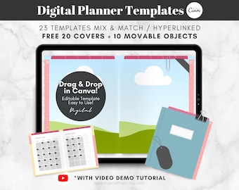 Drag and Drop Digital Planner Templates, Editable PLR Planner Commercial Use, DIY Planner Mockup, Editable Canva Template - Digital Download