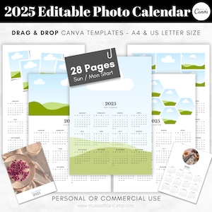 2025 Editable Calendar Template, 2025 Yearly Calendar, 2025 Photo Calendar Printable Wall Calendar, Desk Calendar, Digital Planner Calendar