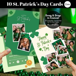 Editable St Patrick’s Day Cards Template, Printable St Patricks Photo Greeting Cards Template, Saint Patricks Day Gift DIY Green Irish Cards
