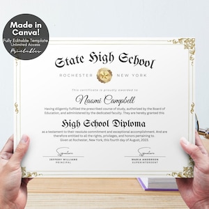 Editable High School Diploma Certificate Template, Printable Diploma Certificate High School Graduation, Custom Home School Diploma Cert V2
