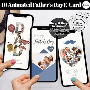 Editable Father's Day Cards Template, Animated Happy Fathers Day E-Card, Photo Collage Cards, Custom Greeting Card DIY Gift Idea for Dad