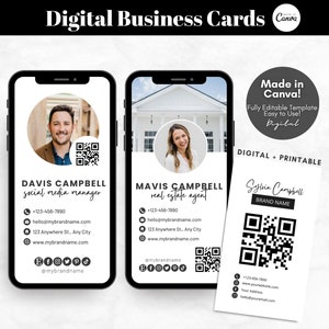 Editable Digital Business Card Templates, Printable Business Card QR Code, Realtor Marketing, Editable Canva Template - Digital Download