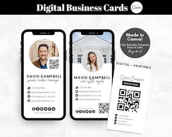 Editable Digital Business Card Templates, Printable Business Card QR Code, Realtor Marketing, Editable Canva Template - Digital Download