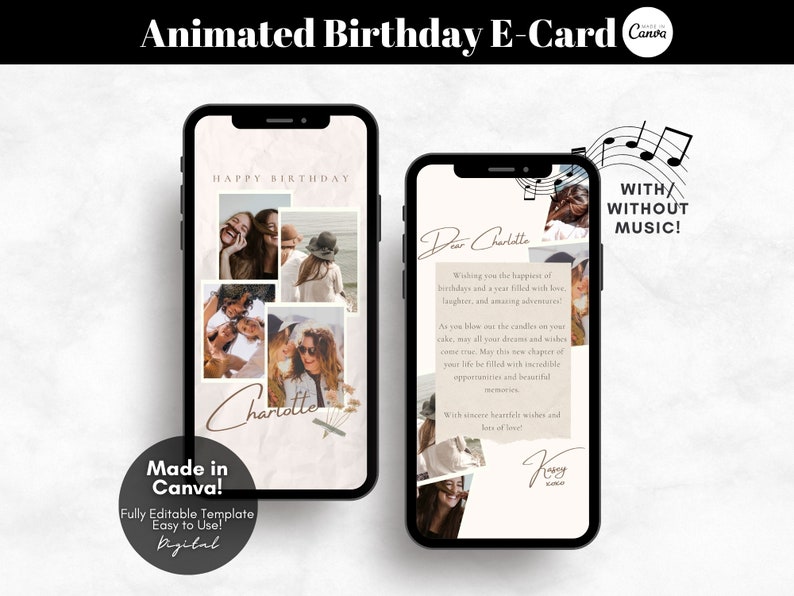Editable Ecard Birthday Card Template, Ecard Animated Birthday Card Template for Mobile Phones, Collage Birthday Card with Music, Editable Template Canva - Digital Download, Collage Template Collage Birthday Collage Photo Frame Floral Birthday Card,