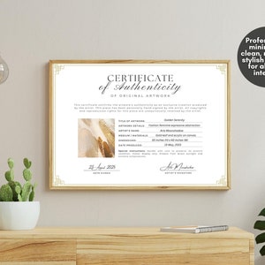 Editable Certificate of Authenticity for Artwork Template, Printable Authenticity Certificate, Artist Certificate COA Artist Documents, Editable Canva Templates - Digital Download Artist Certificate Artwork Authenticity Gold Certificate DIY Custom