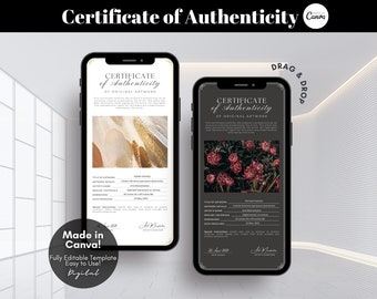 Editable Certificate of Authenticity for Artwork Template, Digital Certificate of Authenticity Artist COA Canva Template, Digital Download
