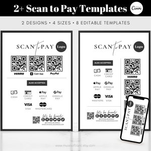 Editable Scan to Pay Templates, Thank You Scan to Pay Sign, QR Code Sign Template, Payment Sign Bundle, Canva Template - Digital Download