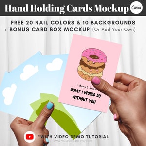 Editable Hand Holding Cards Mockup Template, Greeting Cards Mockup, Playing Cards Mockup, Dark Skin Mockup Product, Editable Canva Template