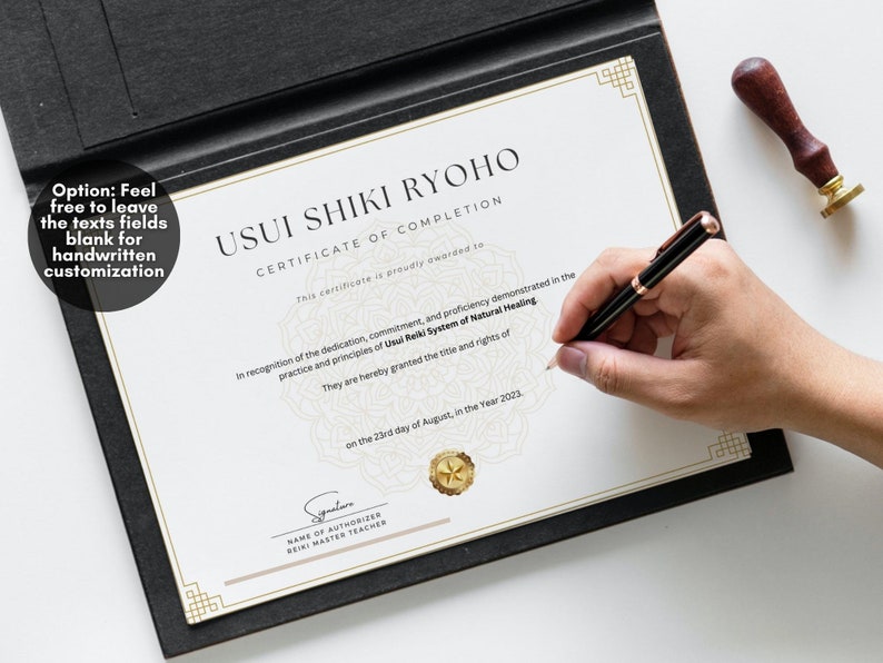 Editable Reiki Certificate of Completion, Usui Shiki Ryoho Reiki Attunement Certification, Printable Certificate of Reiki Healing, Custom Certificate Template, Editable Canva Templates - Digital Download Reiki Master Reiki First Degree Reiki Second