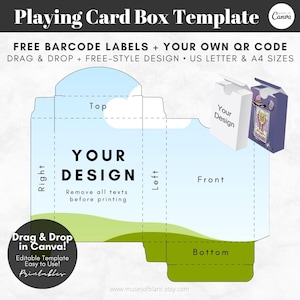 Drag and Drop Playing Cards Box Template, Custom Blank Tuck Box Template for Poker Cards, Affirmation Cards, Tarot Cards Deck Box Template