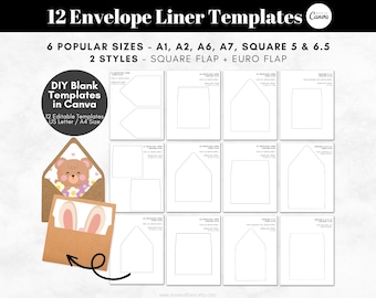 DIY Printable Envelope Liner Templates, Editable Canva Templates, Liner Envelope Templates, Customised Envelope Liner - Digital Download