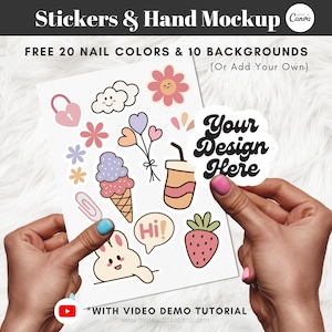 Editable Sticker Mockup Template, Hand Holding Sticker Mockup, Sticker Sheet Product Mockup, Dark Skin Hand Mockup, Editable Canva Template