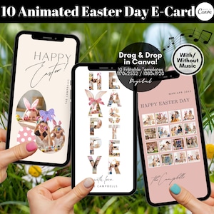 Editable Easter Cards Template, Animated Easter E-Card, Photo Collage Easter Cards, Custom Easter Greeting Card DIY, Editable Canva Template