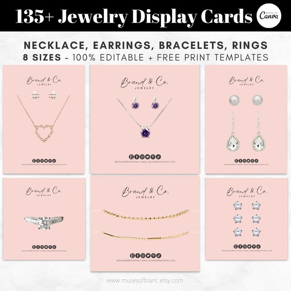 Editable Jewelry Display Cards Templates, Custom Jewelry Cards for Necklace Card, DIY Earring Card, Printable Packaging Label Canva Template