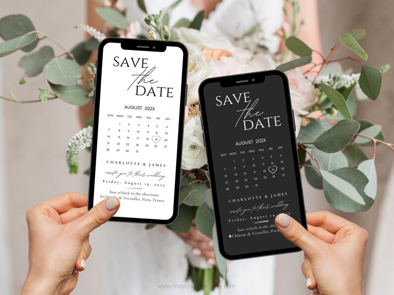 Electronic Save The Date Evite, Digital Save the Date Wedding Card, E-Invite Save The Date Template, Canva Templates - Digital Download, Modern Save The Date Evite Template, Minimalist Digital Invite Electronic Save The Date Invitation Card Calendar