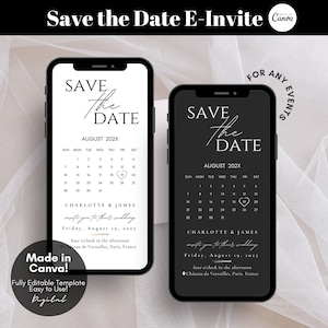 Electronic Save The Date Evite, Digital Save the Date Wedding Card, E-Invite Save The Date Template, Canva Templates - Digital Download, Modern Save The Date Evite Template, Minimalist Digital Invite Electronic Save The Date Invitation Card Calendar