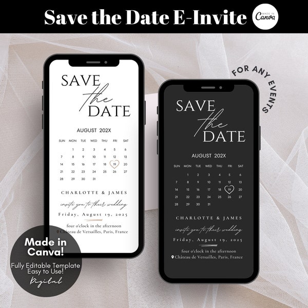 Electronic Save The Date Evite, Digital Save the Date Wedding Card, E-Invite Save The Date Template, Canva Templates - Digital Download