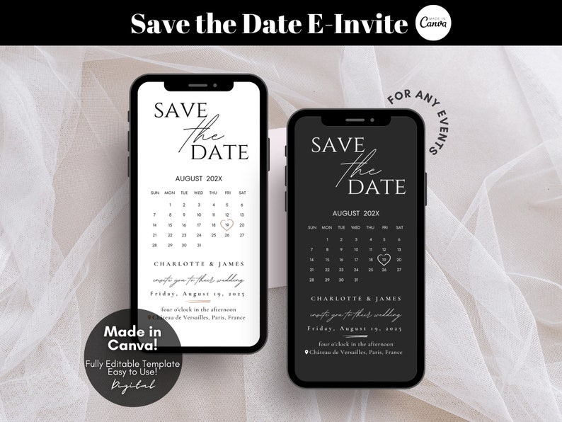 Electronic Save The Date Evite, Digital Save the Date Wedding Card, E-Invite Save The Date Template, Canva Templates - Digital Download, Modern Save The Date Evite Template, Minimalist Digital Invite Electronic Save The Date Invitation Card Calendar