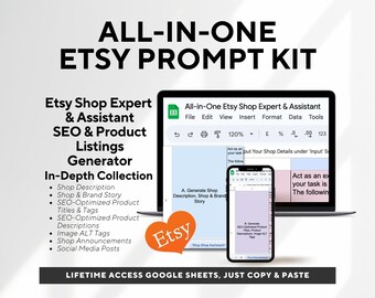 All in One Etsy Shop SEO Prompt Kit, Etsy SEO Guide Product Listings Generator, ChatGPT Prompts for Etsy Sellers, Etsy Shop Digital Download