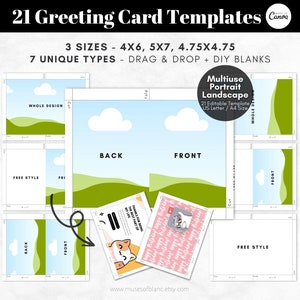 Drag and Drop Greeting Card Templates, Editable Canva Templates, Blank Templates, 4x6, 5x7, 4.75x4.75 Foldable Cards - Instant Download