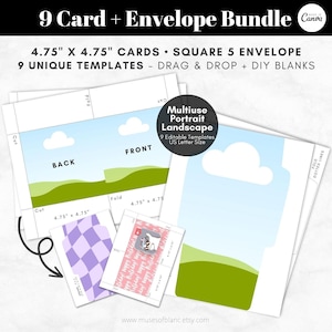 Drag and Drop Greeting Card Templates, Square Printable Envelope Template, Editable Canva Template Blank, 4.75x4.75 Foldable Cards Download