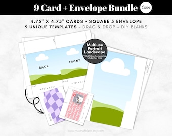 Drag and Drop Greeting Card Templates, Square Printable Envelope Template, Editable Canva Template Blank, 4.75x4.75 Foldable Cards Download