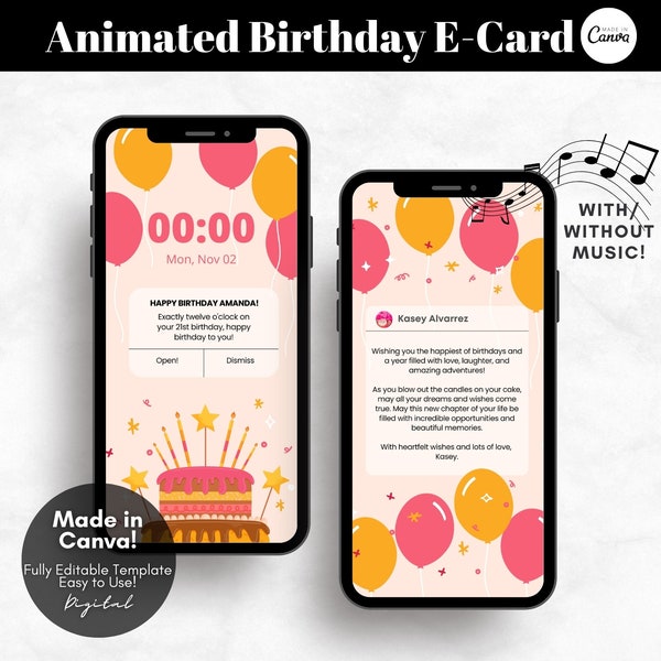 Editable Ecard Birthday Card Template, Ecard Animated Birthday Card Template, Ecard with Music, Editable Template Canva - Digital Download