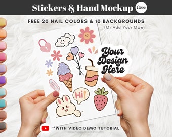 Editable Sticker Mockup Template, Hand Holding Sticker Mockup, Sticker Sheet Product Mockup, Sticker in Hand Mockup, Editable Canva Template