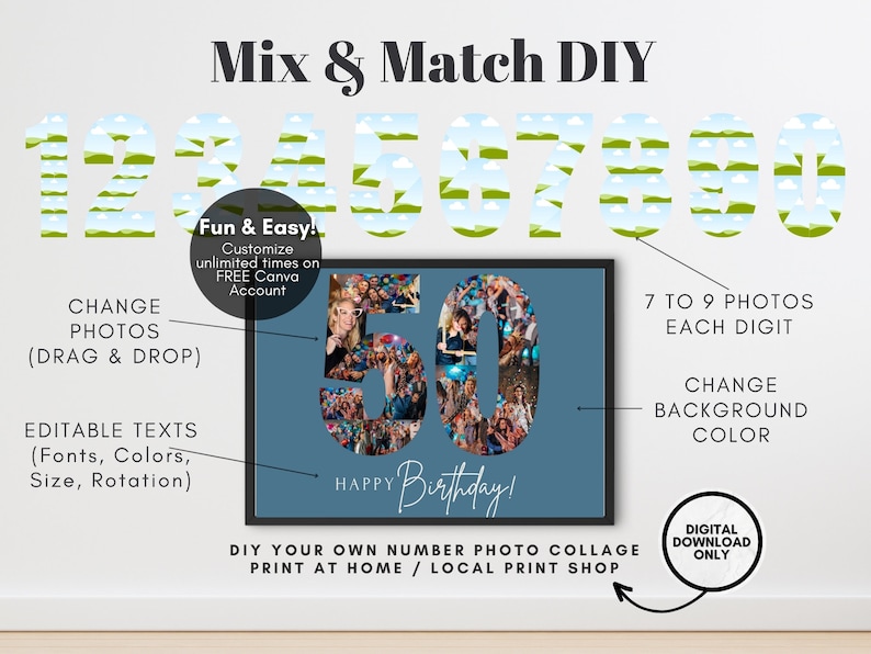 Drag and Drop Custom Number Frames Photo Collage Template, Any Number ...