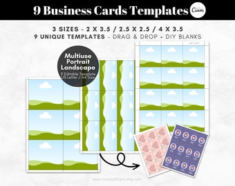 Drag and Drop Business Cards Template, Printable Business Cards, Canva Templates, 2.5x3 Cards, 2.5x2.5 Square Cards - Digital Download