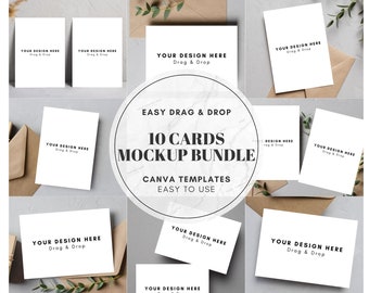 10 Drag and Drop Greeting Card Mockup Bundle, Editable Canva Template, Invitation Card Mockup, 5x7 Card Mockups Designs - Digital Download